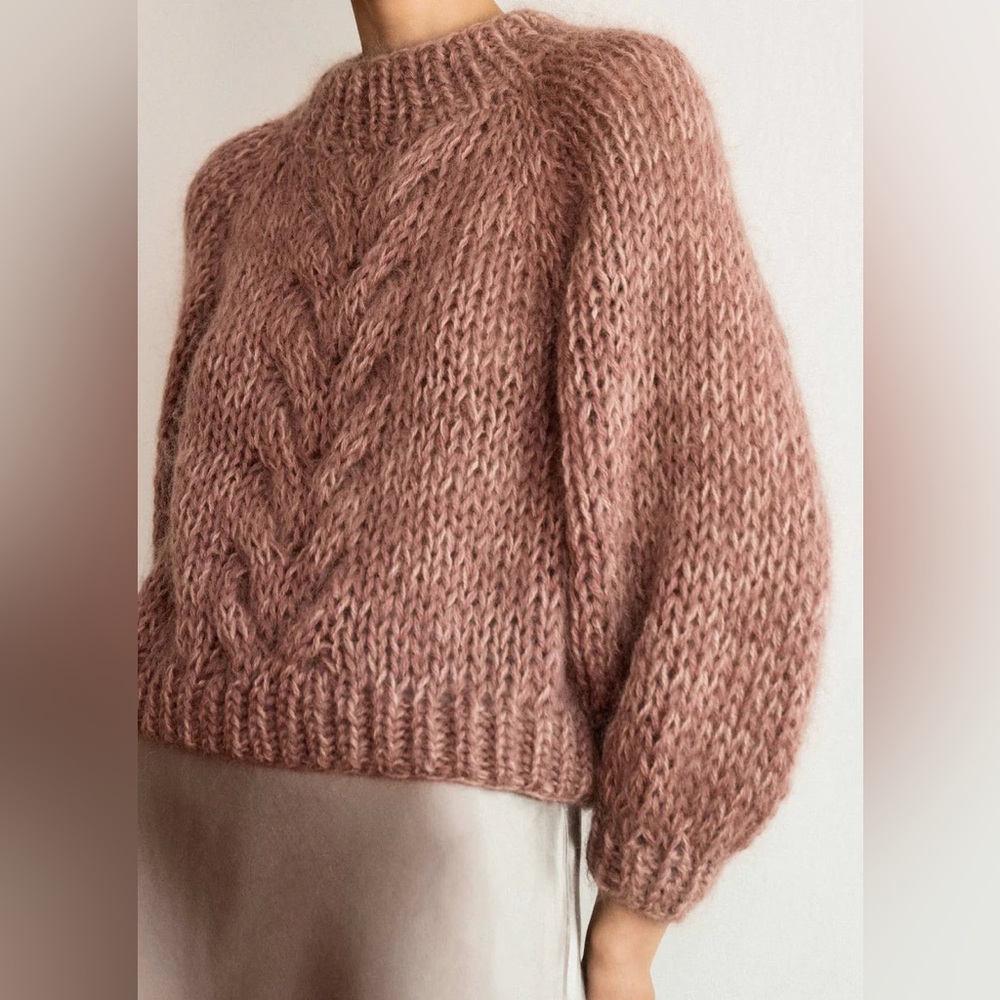 Plexida mauve wool mohair chunky cable braid sweater